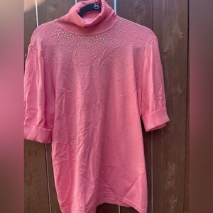 Pink Studded Turtleneck Sweater